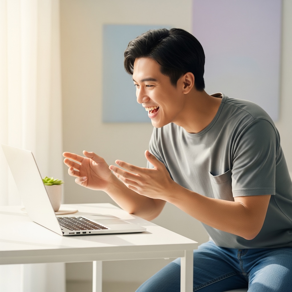 Illustration of a person interacting with a website through voice